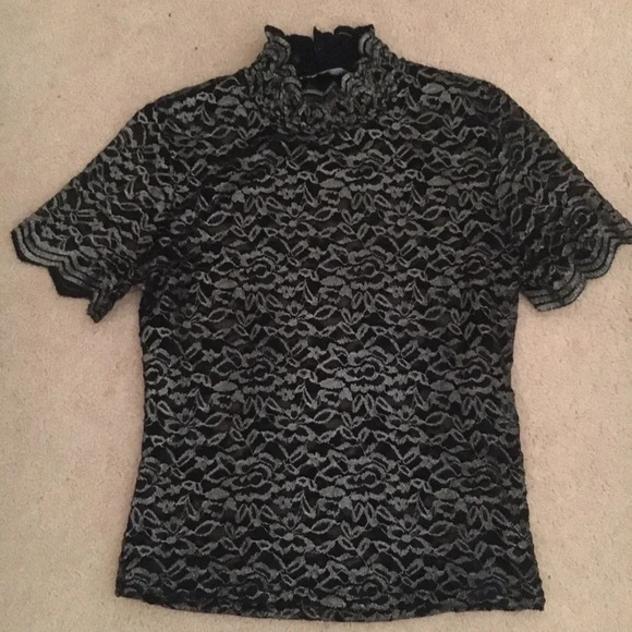Zara Lace shirt size medium black silver flecks - Picture 2 of 5